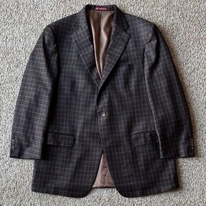 *Recent* Hart Shaffner Marx Brown Blue Plaid Check 2 Button Sport Coat 44 R
